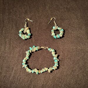 Turquoise & Grey Moonstone bracelet with earrings